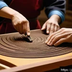 라바와 연결된 문화적 상징성 - A traditional Japanese artisan workshop scene, featuring skilled craftsmen hand-carving intricate wa...