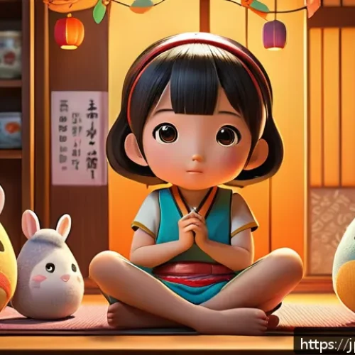 라바의 입체적인 스토리 구성 - A detailed scene showing Laba, a cute animated character wearing colorful underwear, with a complex ...
